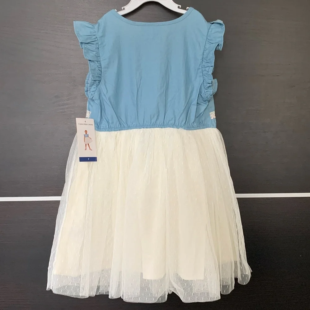 Calvin Klein Girls Denim and Tulle Dress